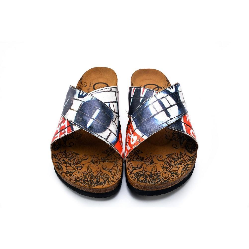 Black, Red, White and Wall Decoy Patterned Sandal - CAL1110