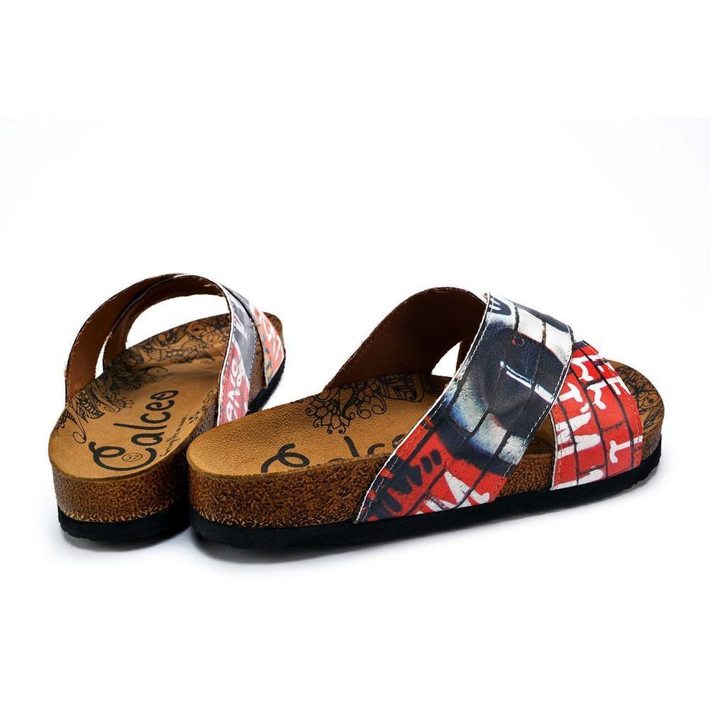 Black, Red, White and Wall Decoy Patterned Sandal - CAL1110