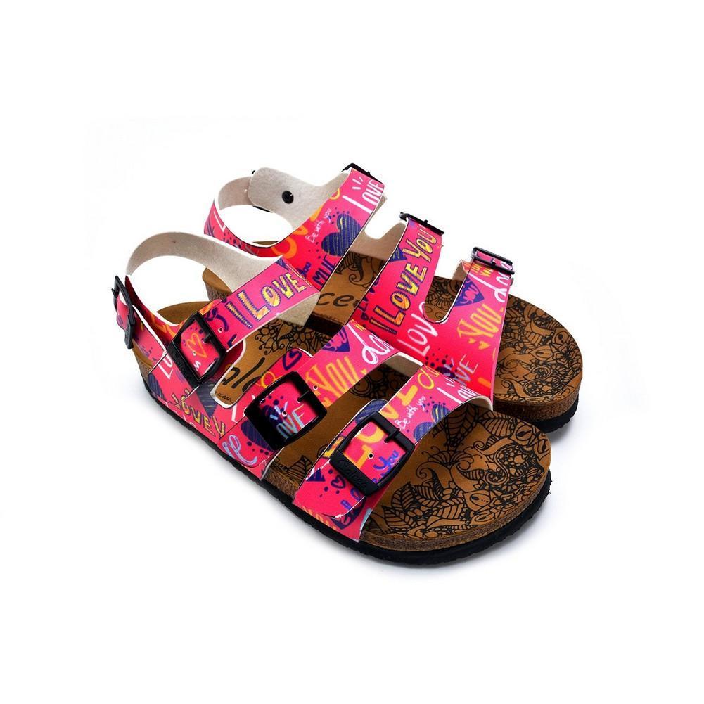 Pink, Yellow Color Hearts Pattern and Love Written Patterned Clogs - CAL1907 Pink, Yellow Color Hearts Pattern and Love Written Patterned Clogs - CAL1907