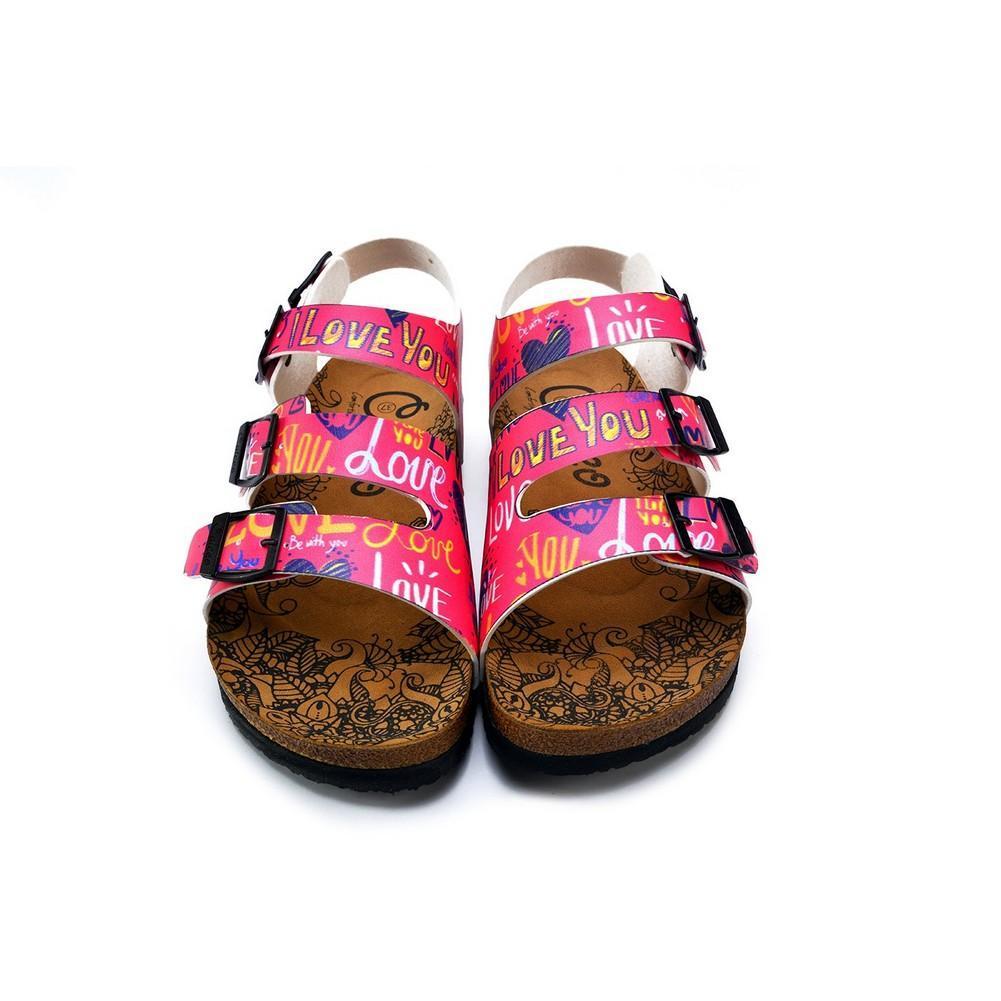 Pink, Yellow Color Hearts Pattern and Love Written Patterned Clogs - CAL1907 Pink, Yellow Color Hearts Pattern and Love Written Patterned Clogs - CAL1907