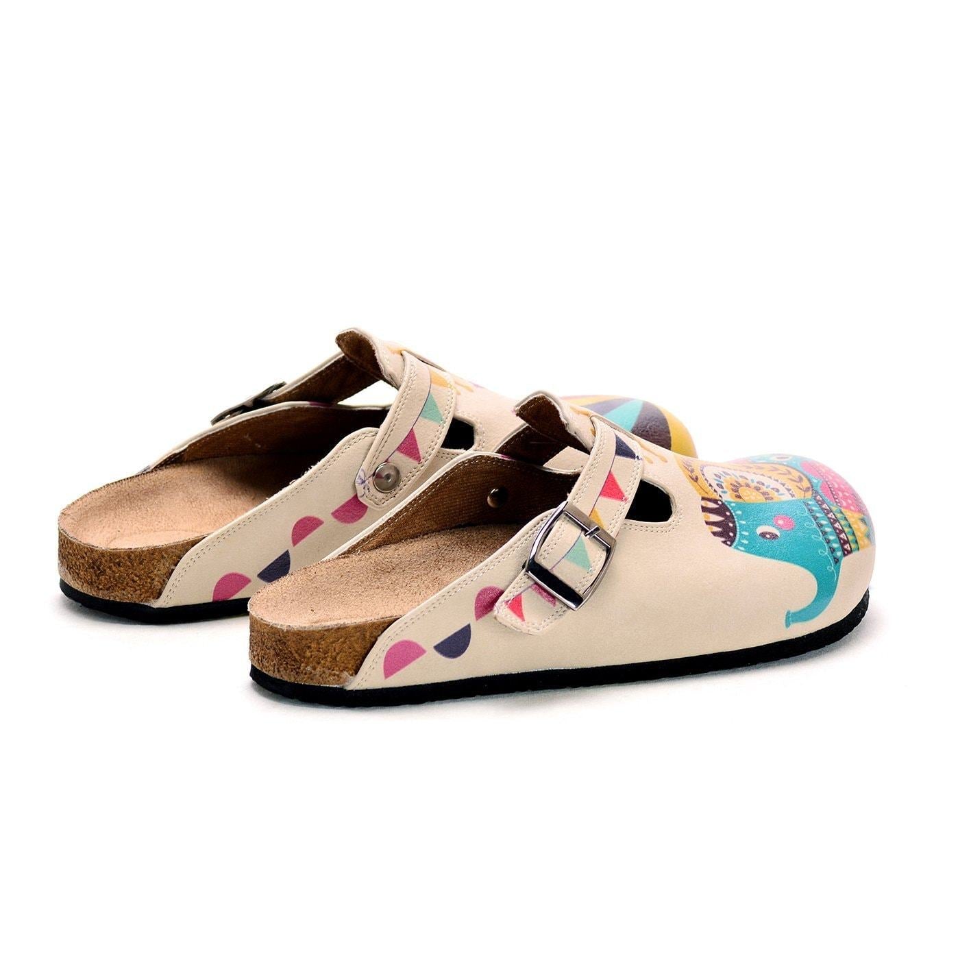 Blue, Pink Orange Color Elephant and Rainbow Round Ball and Purple Bird Patterned Clogs - CAL301 Blue, Pink Orange Color Elephant and Rainbow Round Ball and Purple Bird Patterned Clogs - CAL301