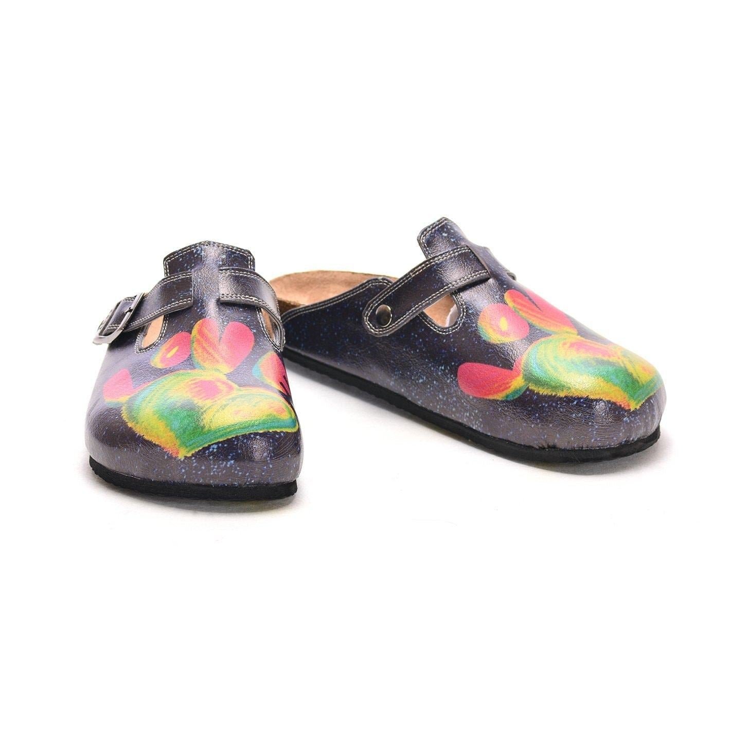 Black and White Light and Heart Rainbow, Love Written Patterned Clogs - CAL303 Black and White Light and Heart Rainbow, Love Written Patterned Clogs - CAL303