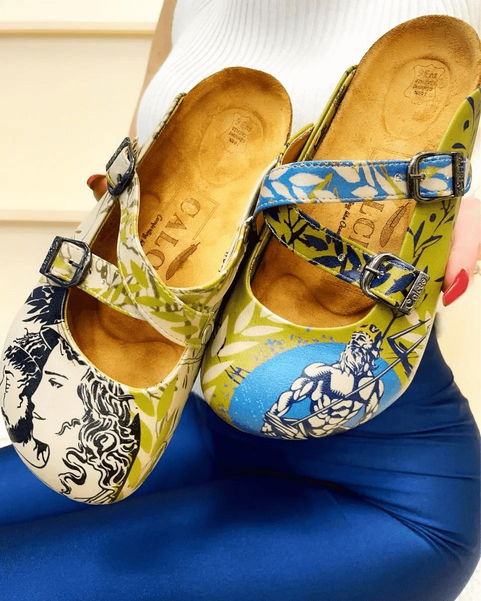 Beige & Green Man & Woman Clogs - CAL3208 Beige & Green Man & Woman Clogs - CAL3208