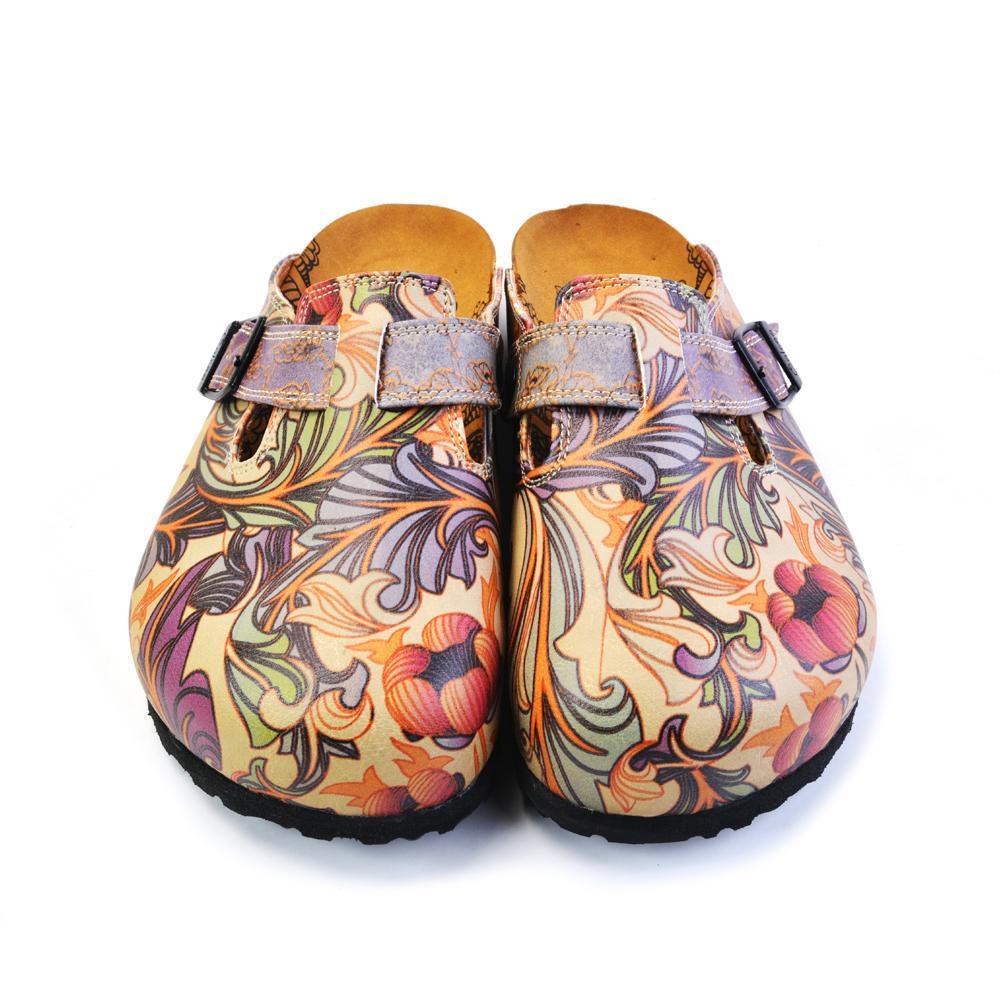 Purple, Pink, Orage Flowers and Green Leaf Patterned Clogs - CAL371 Purple, Pink, Orage Flowers and Green Leaf Patterned Clogs - CAL371