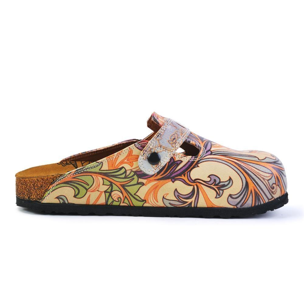 Purple, Pink, Orage Flowers and Green Leaf Patterned Clogs - CAL371