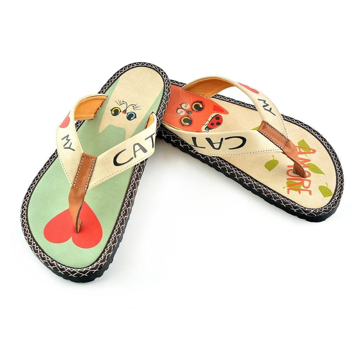 Mint & Coral I Love My Cat Flip-Flop CAL402 Mint & Coral I Love My Cat Flip-Flop CAL402