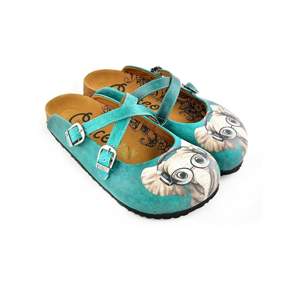 Blue Colored Pattern and Grey Elephant Patterned Clogs - WCAL140 Blue Colored Pattern and Grey Elephant Patterned Clogs - WCAL140