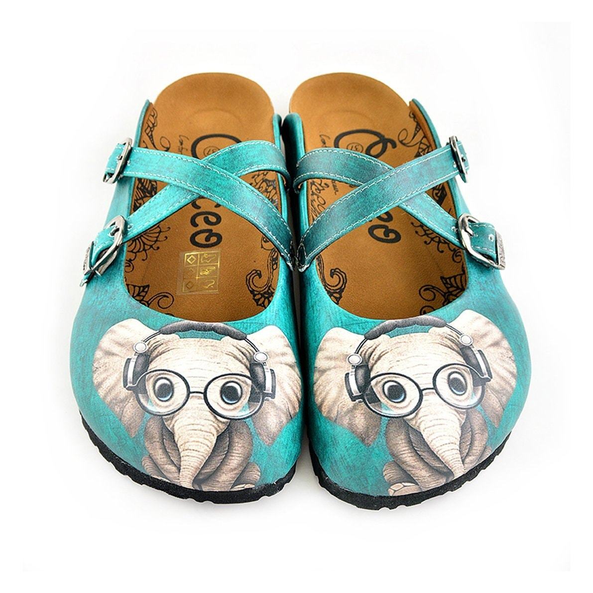 Blue Colored Pattern and Grey Elephant Patterned Clogs - WCAL140 Blue Colored Pattern and Grey Elephant Patterned Clogs - WCAL140