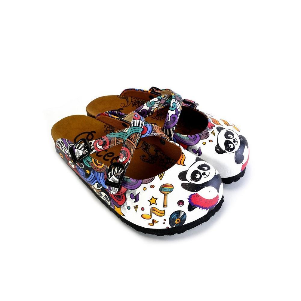 Colorful Moving and Mixed Patterned and White Dancing Panda Patterned Clogs - WCAL176 Colorful Moving and Mixed Patterned and White Dancing Panda Patterned Clogs - WCAL176