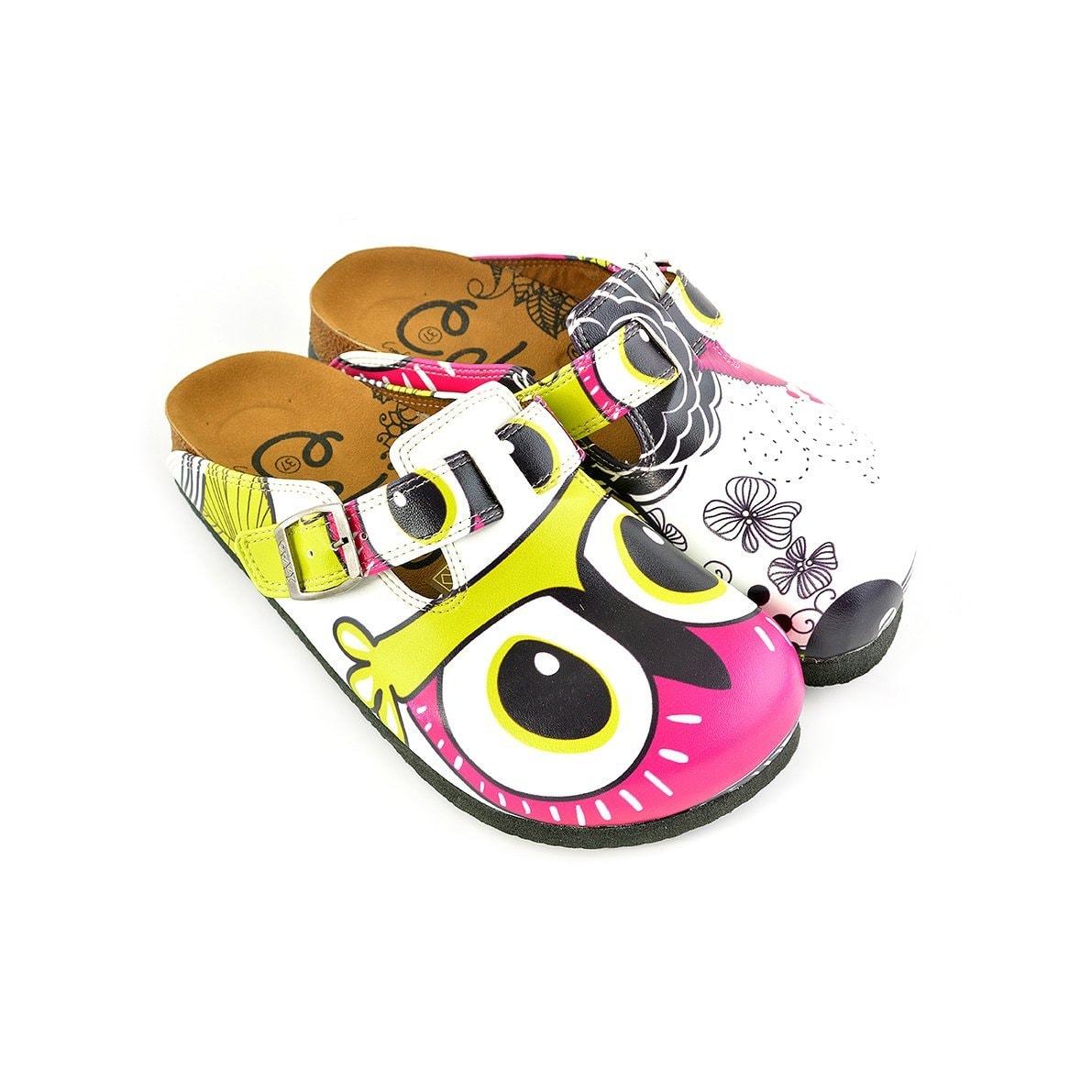 Black and White Flowers Patterned, Yellow, Purple Colored Owl Patterned Clogs - WCAL351 Black and White Flowers Patterned, Yellow, Purple Colored Owl Patterned Clogs - WCAL351
