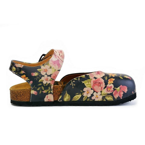 Pink Roses and Orange Flowers, Green Leaf Patterned Clogs - CAL1604