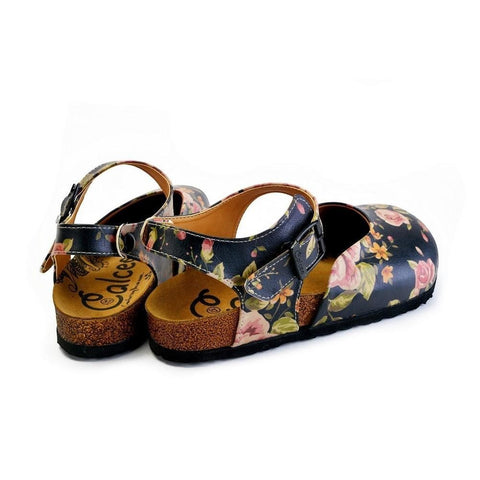 Pink Roses and Orange Flowers, Green Leaf Patterned Clogs - CAL1604