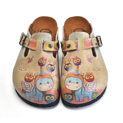 Colored Owls and Rainbow Winged Unicorn Patterned Clogs - CAL360