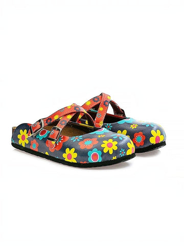 Blue and Colorful Flowers Patterned Clogs - WCAL129