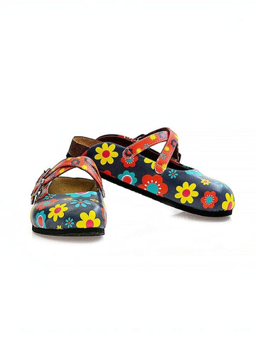 Blue and Colorful Flowers Patterned Clogs - WCAL129