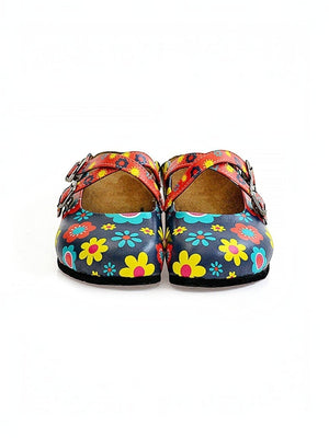 Blue and Colorful Flowers Patterned Clogs - WCAL129