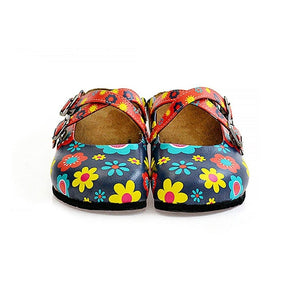 Blue and Colorful Flowers Patterned Clogs - WCAL129
