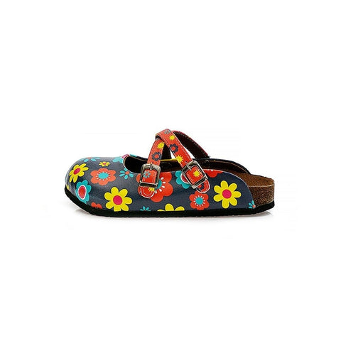 Blue and Colorful Flowers Patterned Clogs - WCAL129