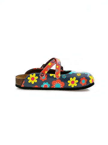 Blue and Colorful Flowers Patterned Clogs - WCAL129