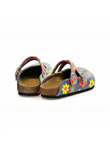 Blue and Colorful Flowers Patterned Clogs - WCAL129