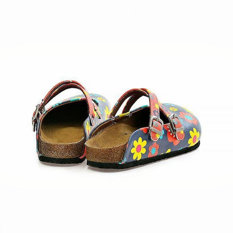 Blue and Colorful Flowers Patterned Clogs - WCAL129