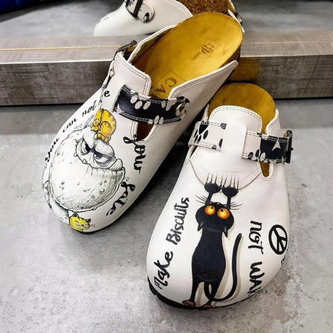 Black Paw and Cute Naughty Animals Patterned Clogs - WCAL342