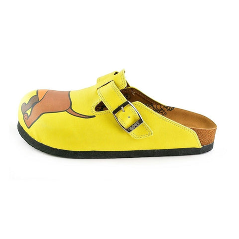 Yellow Colored and Brown Dachshund Dog Patterned Clogs - WCAL346