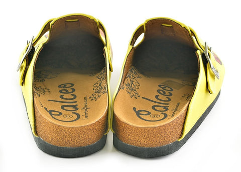 Yellow Colored and Brown Dachshund Dog Patterned Clogs - WCAL346