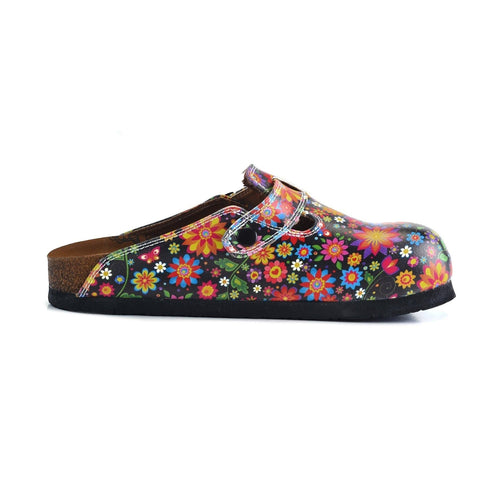 Black and Colored Flowers Patterned Clogs - WCAL357