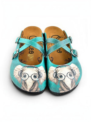Blue Colored Pattern and Grey Elephant Patterned Clogs - WCAL140