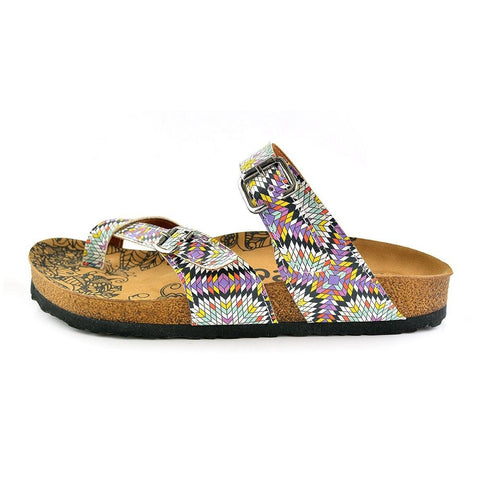 Yellow, Pink, Red Patterned and Square Shaped Sandal - CAL1004