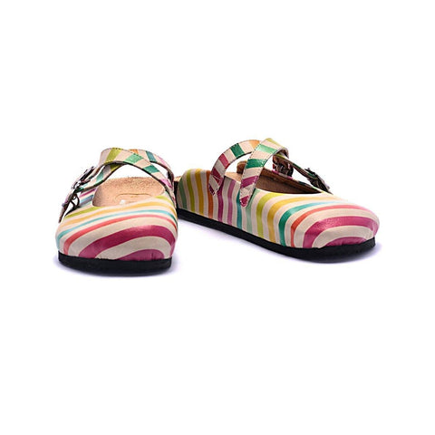 Red, Green, Orange and Colored Stripe and Striped Cream Pattern Clogs - CAL102