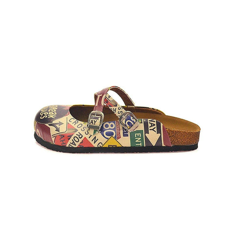 Red, Black, Yellow and Break Rules Written Patterned Clogs - CAL107