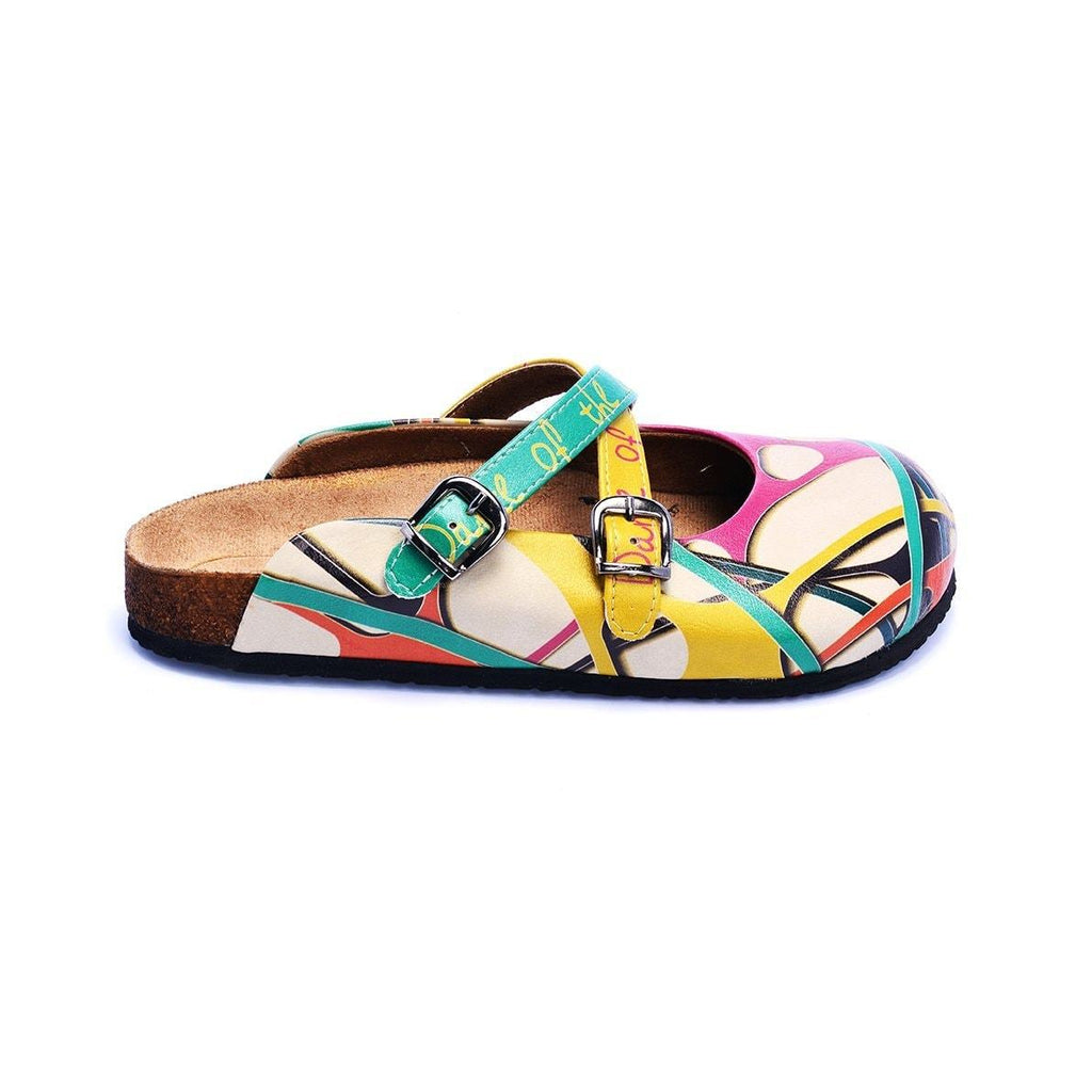Colorful and Moving Shapes, Dance of the Color Written Patterned Clogs - CAL108