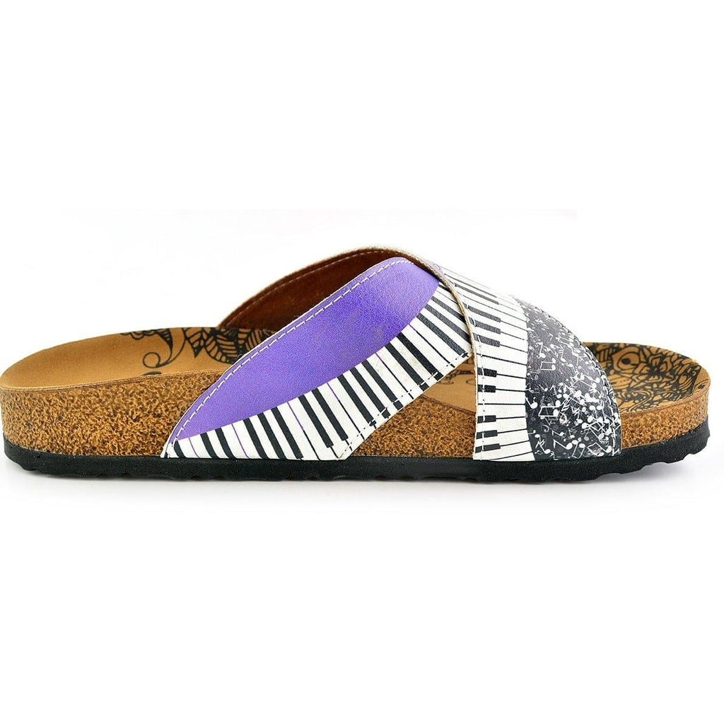 Purple, Black and White Musical Notes Piano Patterned Sandal - CAL1102