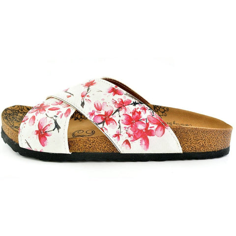 Red and White Flowers Watercolor Patterned, Brown Tree Branch Sandal - CAL1103