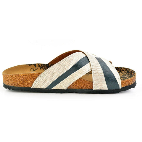 Cream and White Stripes, Black Stripes be Scary Written Patterned Sandal - CAL1105