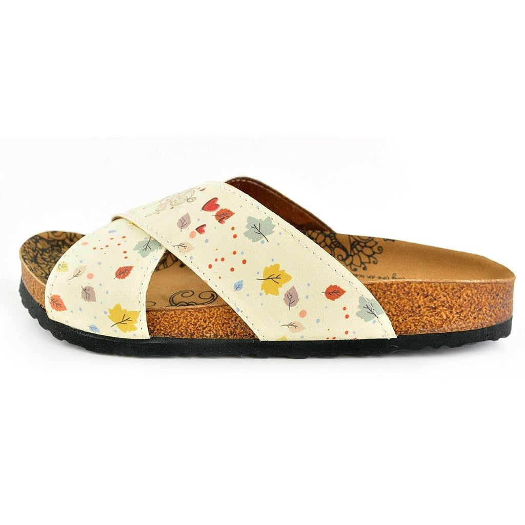 Colorful Autumn Leaves and Hearted Girl and Boy Patterned Sandal - CAL1107
