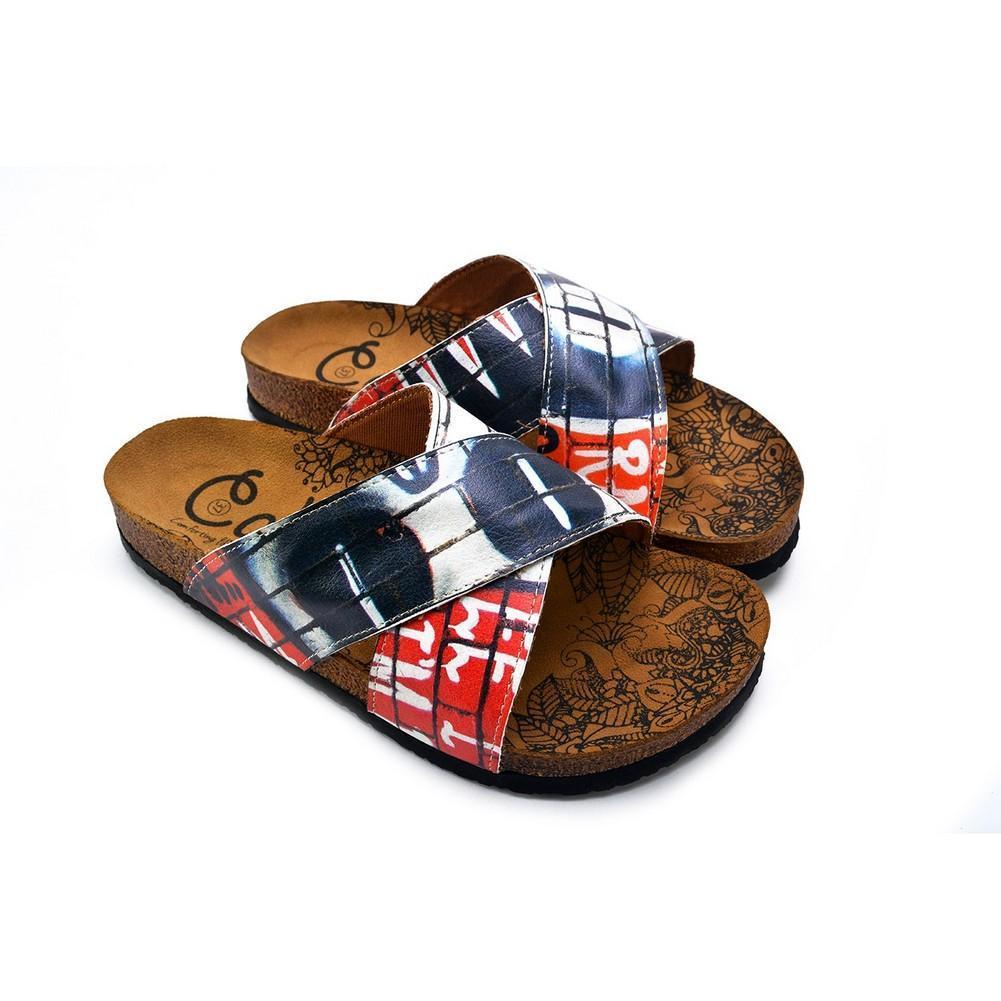 Black, Red, White and Wall Decoy Patterned Sandal - CAL1110