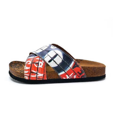 Black, Red, White and Wall Decoy Patterned Sandal - CAL1110