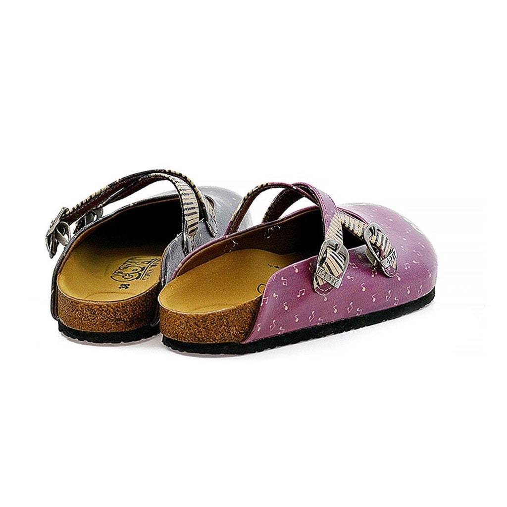Purple, Black, White and Musical Note, Piano Patterned Clogs - CAL113