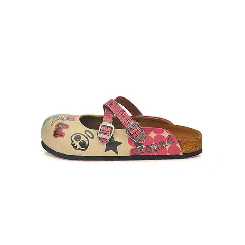 Pink Polkadot and Wall Decoy, Nice, Bad, Evil Written Girls Patterned Clogs - CAL117