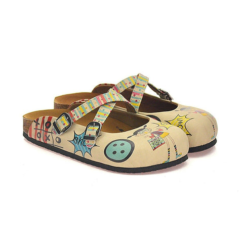 Colored Polkadot and Lines, Girlz and Wow Written Patterned Clogs - CAL118
