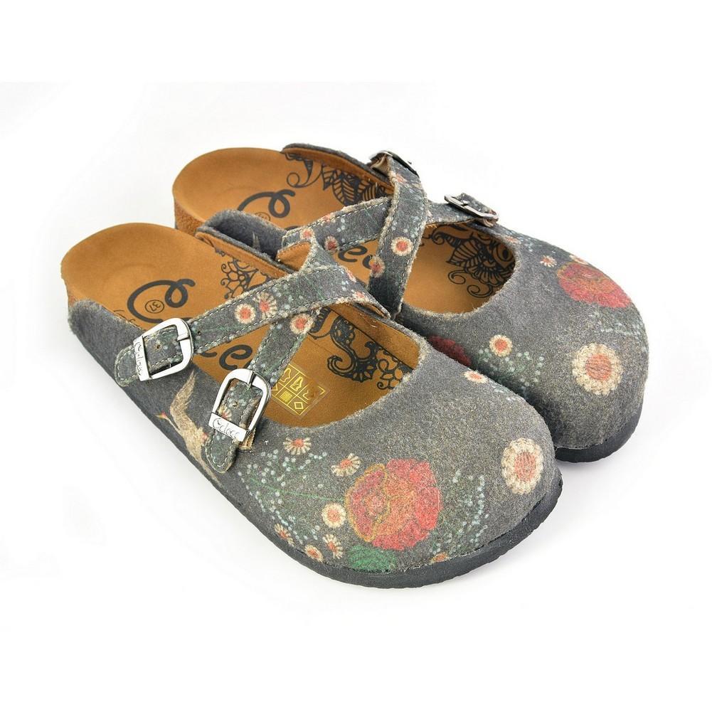 Red and White Flowers, Stork Patterned Clogs - CAL1201