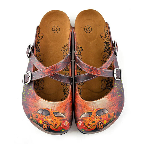 Red, Orange Flowers Car Patterned Clogs - CAL121