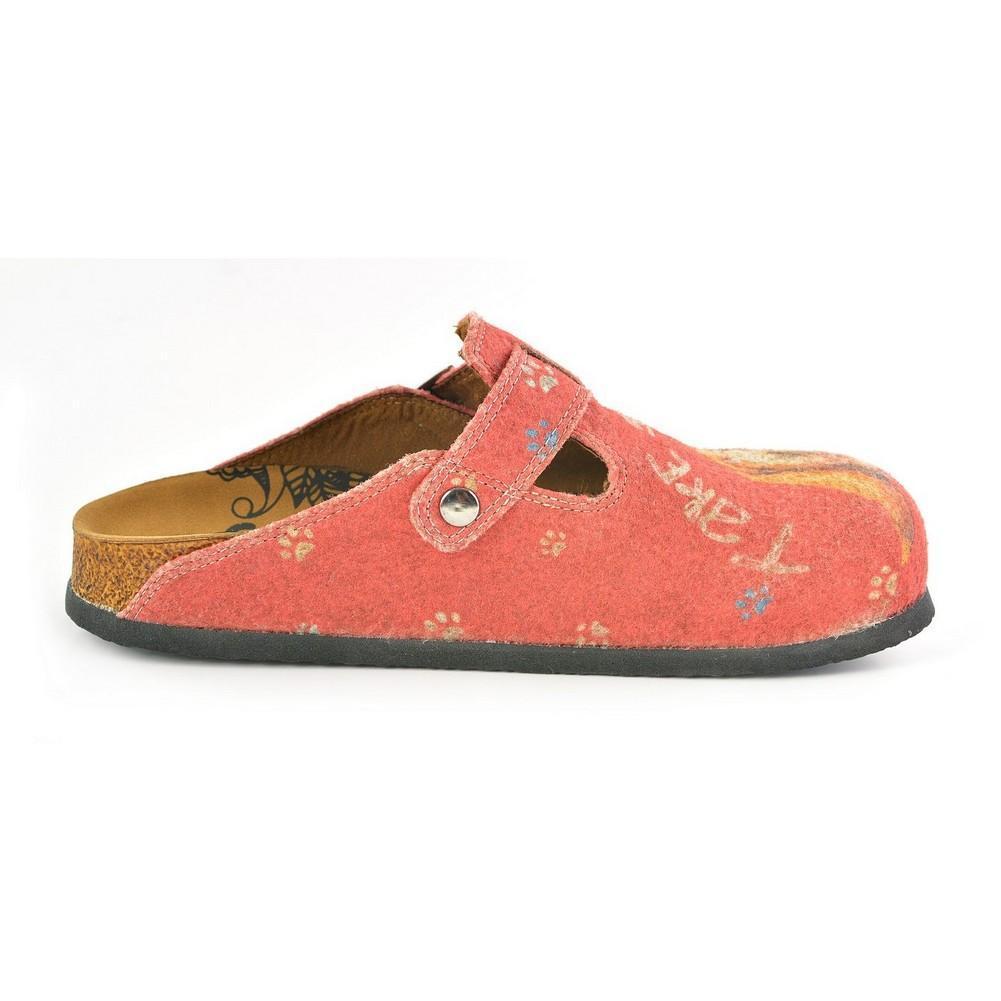 Colored Paw Patterned, Brown Dog and Take Supers Written Red Patterned Sandal - CAL1301