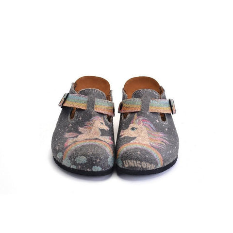 Rainbow and Black, Bright, Pink Unicorn Patterned Clogs - CAL1302