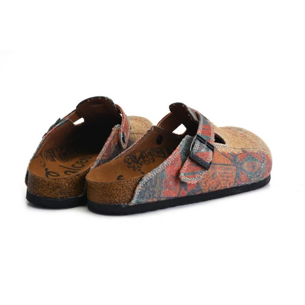 Colored Geometric Patterned and Brown Follow Your Style Written Clogs - CAL1303