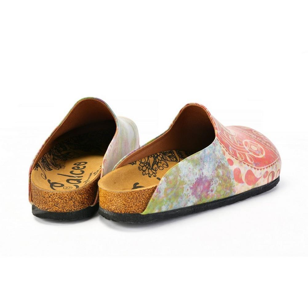 Red Geometric Patterned and Colored Watercolor and Red Water Drops Patterned Clogs - CAL1405