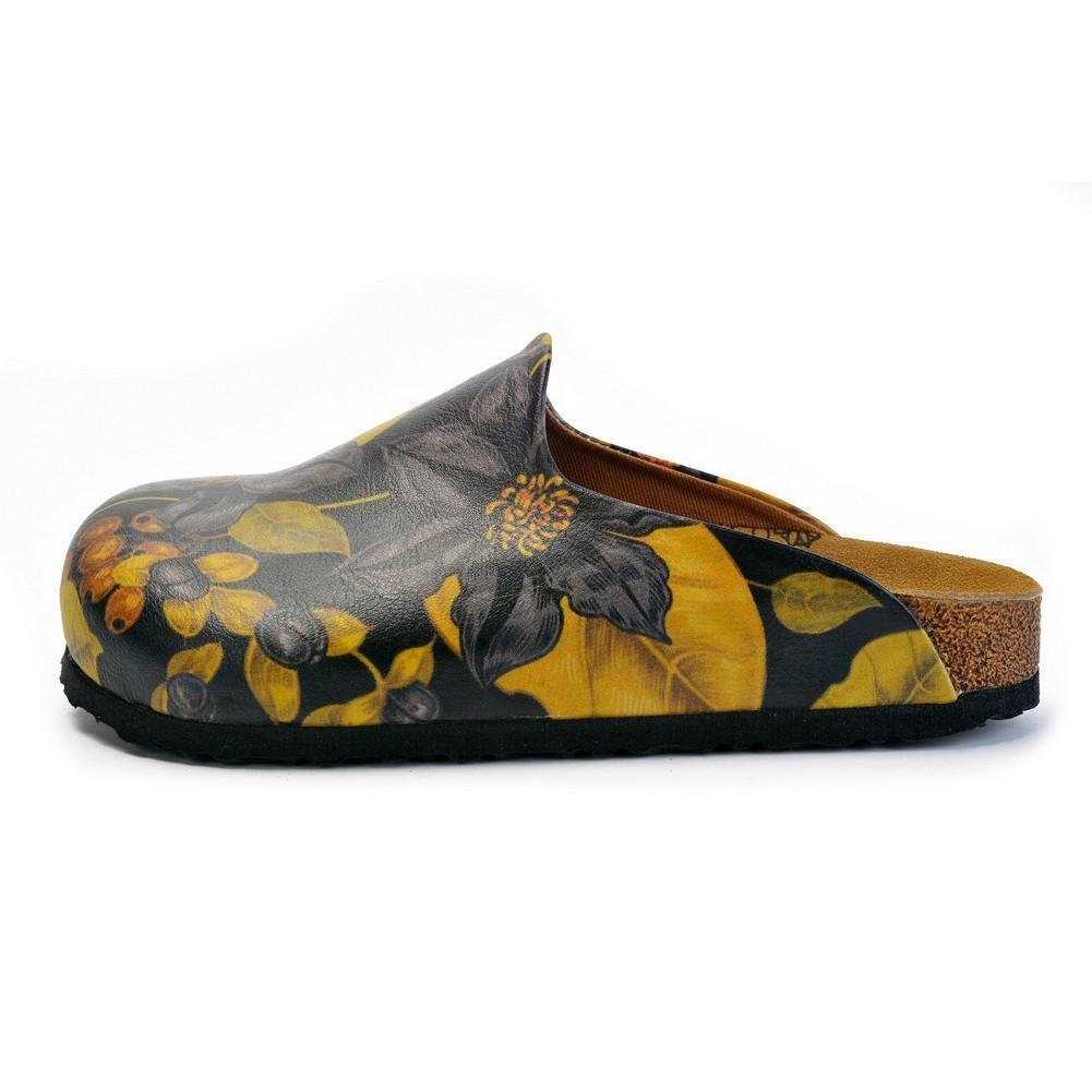 Black Flowers and Yellow Leaf Sandal - CAL1408